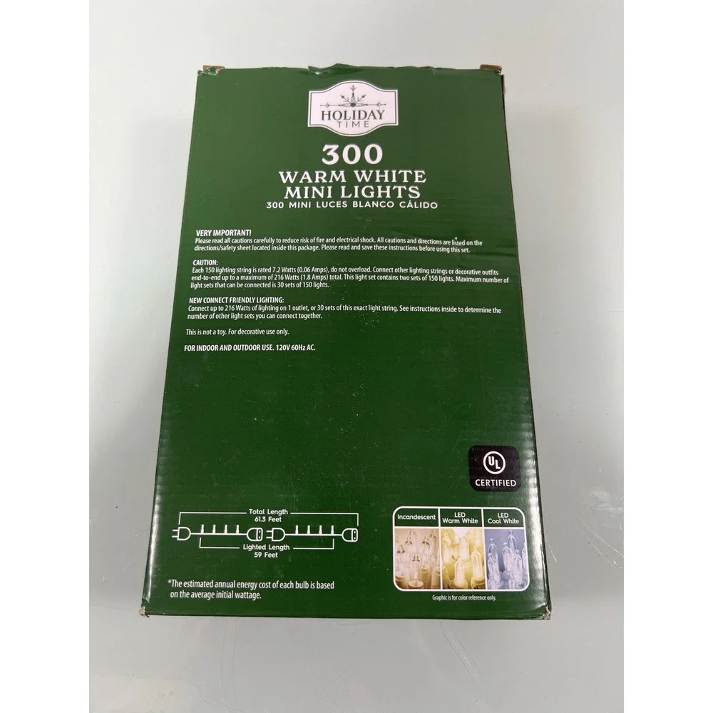 300 Count Warm White‎ LED Christmas Tree Lights Indoor Outdoor Green Wire